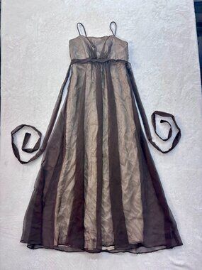 Vintage Mackenzie Michaels Brown and Cream Formal Dress -- Size 8 -- Y2K, 90s!!